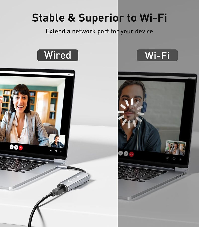 REBORN USB C to Ethernet Adapter, Type-C (Thunderbolt 3/4) to RJ45 Gigabit Ethernet LAN Network Adapter Compatible with iPhone 15 Pro/Max, MacBook Pro/Air 2023, iPad Pro, iMac, S23, XPS 17 and More - Image 4